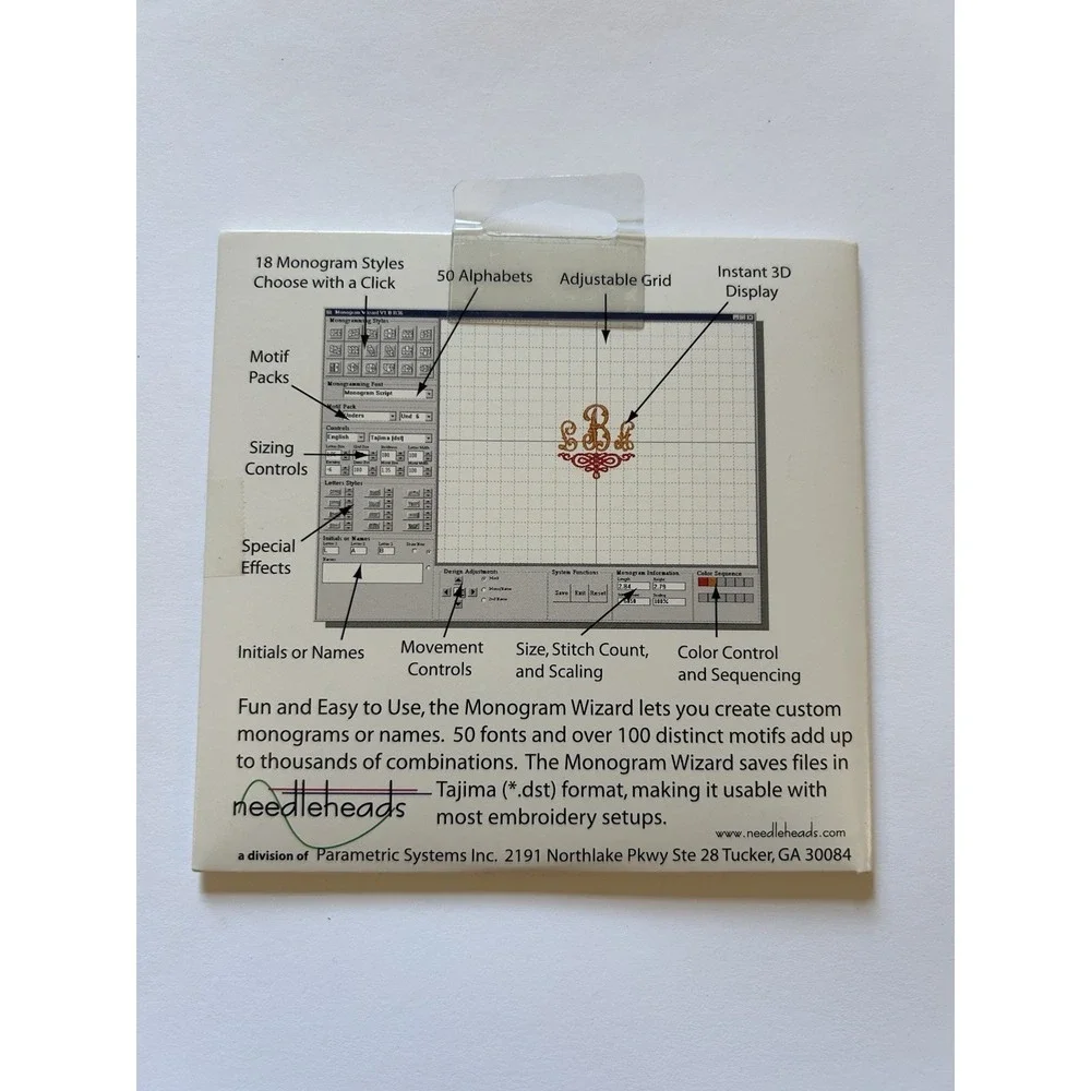 PRE-OWNED Needleheads Monogram Wizard Embroidery Software Software *READ*